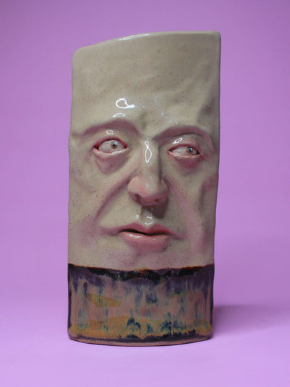 Glossy Side-Eye Slim Ceramic Face Vase