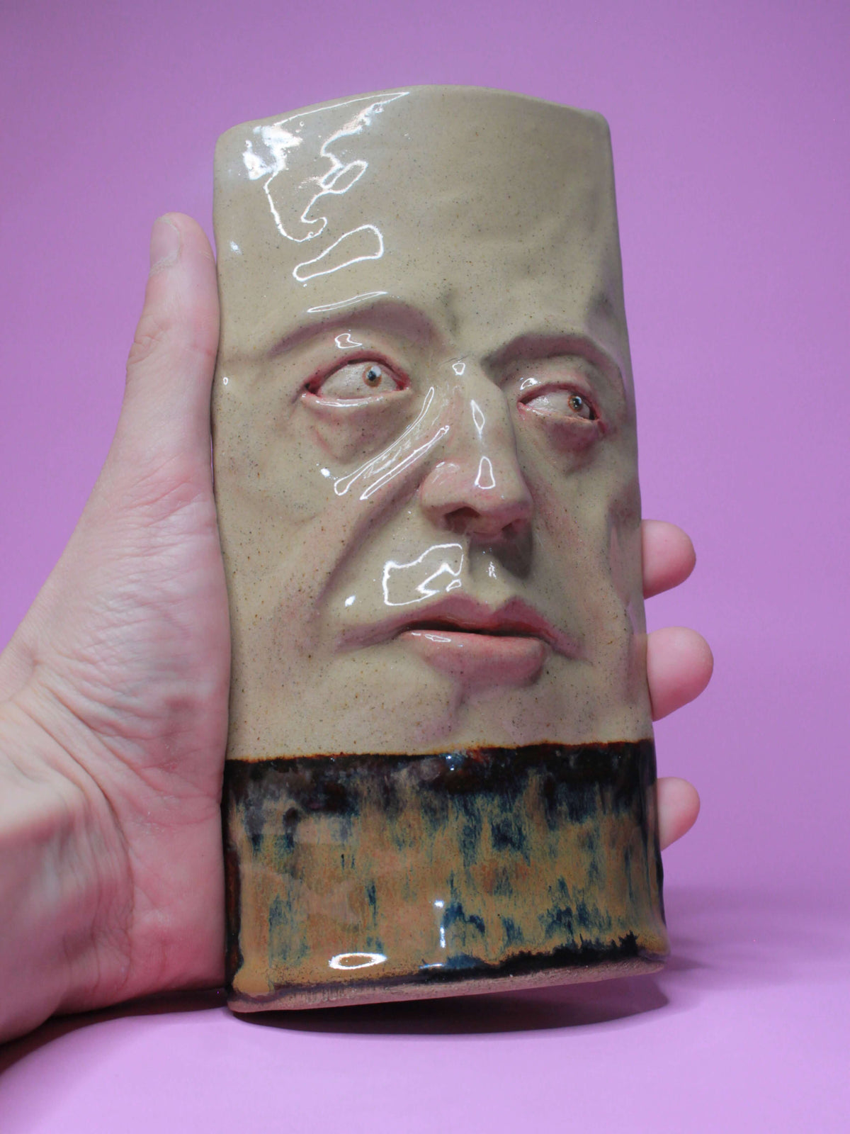 Glossy Side-Eye Slim Ceramic Face Vase