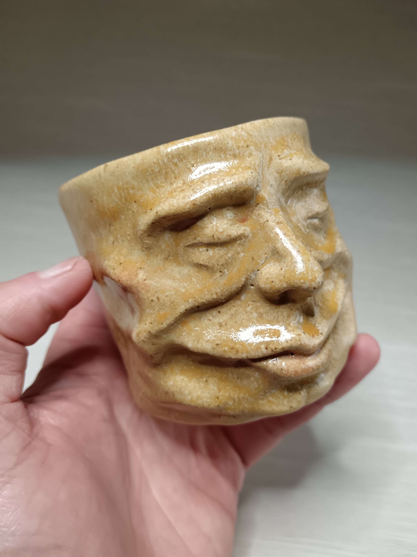 Matte Yellow Mini Pot / Face Tumbler - Handmade Ceramic Pot & Drinkware