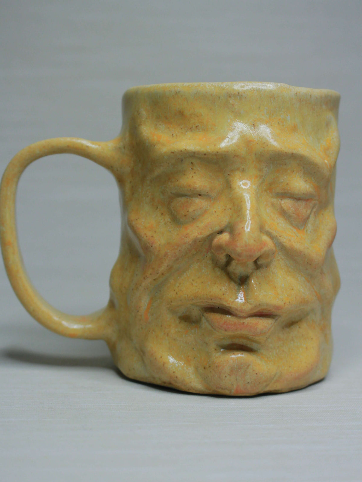 Yellow Man Face Tankard / Large Mug (Matte) - Weird Handmade Ceramics