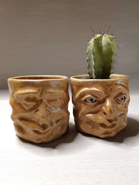 Matte Yellow Mini Pot / Face Tumbler - Handmade Ceramic Pot & Drinkware