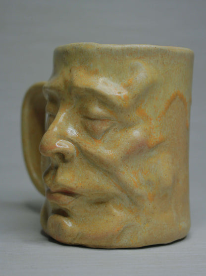 Yellow Man Face Tankard / Large Mug (Matte) - Weird Handmade Ceramics