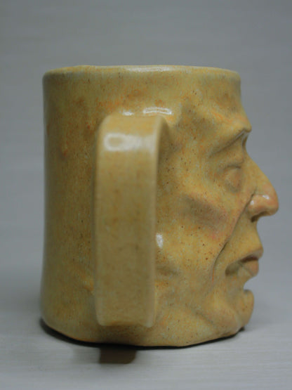 Yellow Man Face Tankard / Large Mug (Matte) - Weird Handmade Ceramics