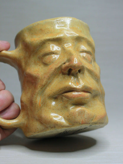 Yellow Man Face Tankard / Large Mug (Matte) - Weird Handmade Ceramics