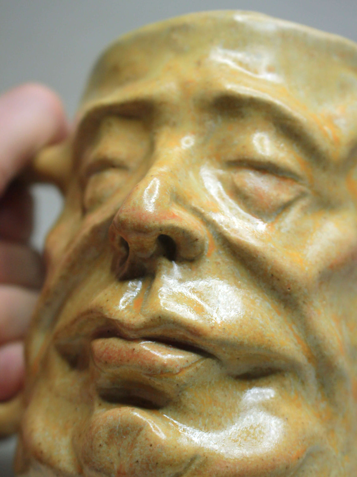 Yellow Man Face Tankard / Large Mug (Matte) - Weird Handmade Ceramics