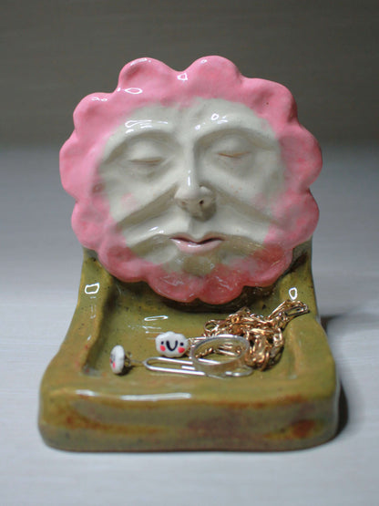Pink Flower Trinket Dish / Mini Altar - Handmade Ceramic Tealight / Jewellery Holder