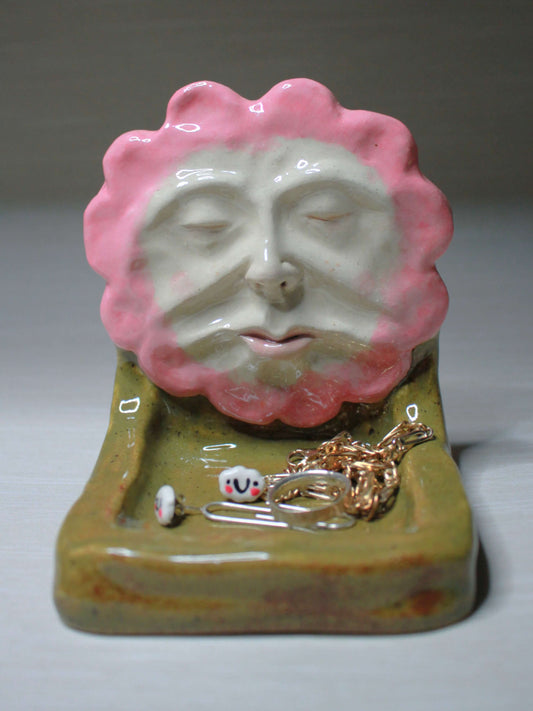 Pink Flower Trinket Dish / Mini Altar - Handmade Ceramic Tealight / Jewellery Holder