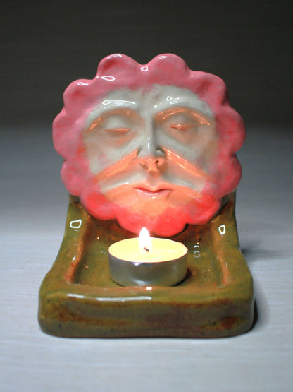 Pink Flower Trinket Dish / Mini Altar - Handmade Ceramic Tealight / Jewellery Holder