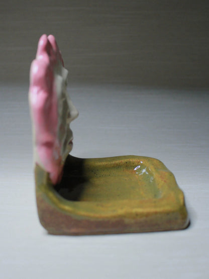 Pink Flower Trinket Dish / Mini Altar - Handmade Ceramic Tealight / Jewellery Holder