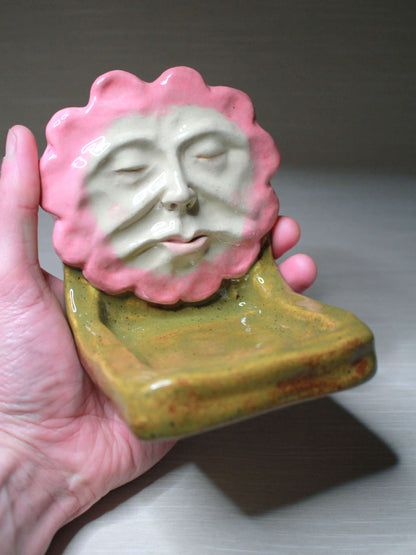 Pink Flower Trinket Dish / Mini Altar - Handmade Ceramic Tealight / Jewellery Holder