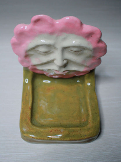 Pink Flower Trinket Dish / Mini Altar - Handmade Ceramic Tealight / Jewellery Holder