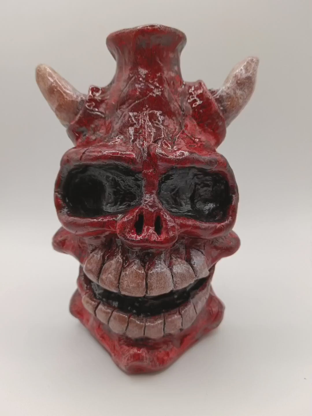 Hand made clay skull vase 360 view video
