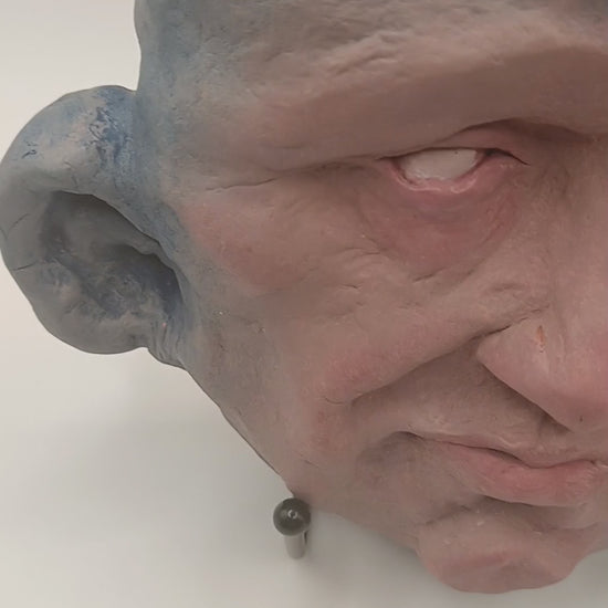 Francis Underwater weird Blue face Handmade sculpture on stand, studio video