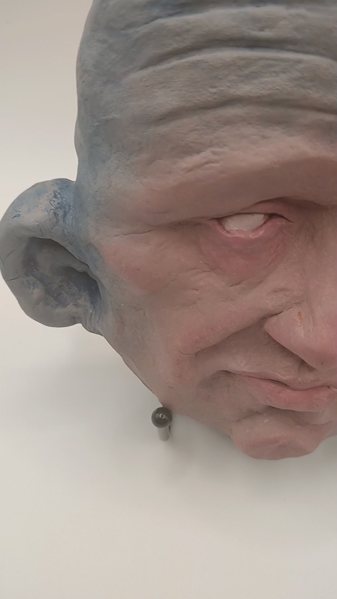 Francis Underwater weird Blue face Handmade sculpture on stand, studio video