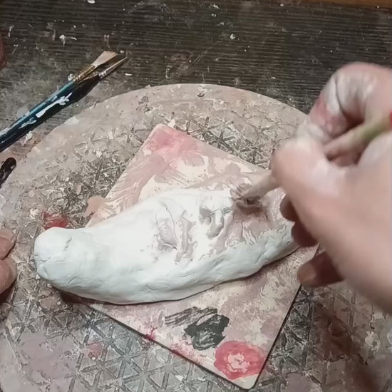 hand painting pink crescent moon sculpture 
