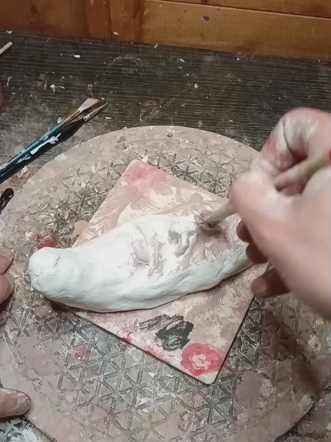 hand painting pink crescent moon sculpture 