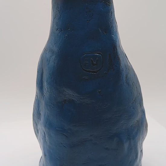 Hand sculpted blue face Vase - 180 degree video 