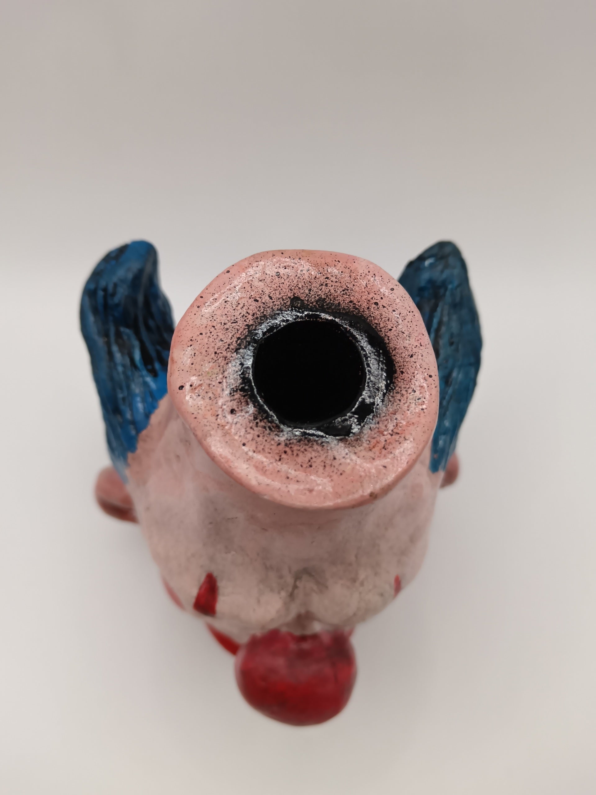 Handmade clay clown vases with blue hair top
