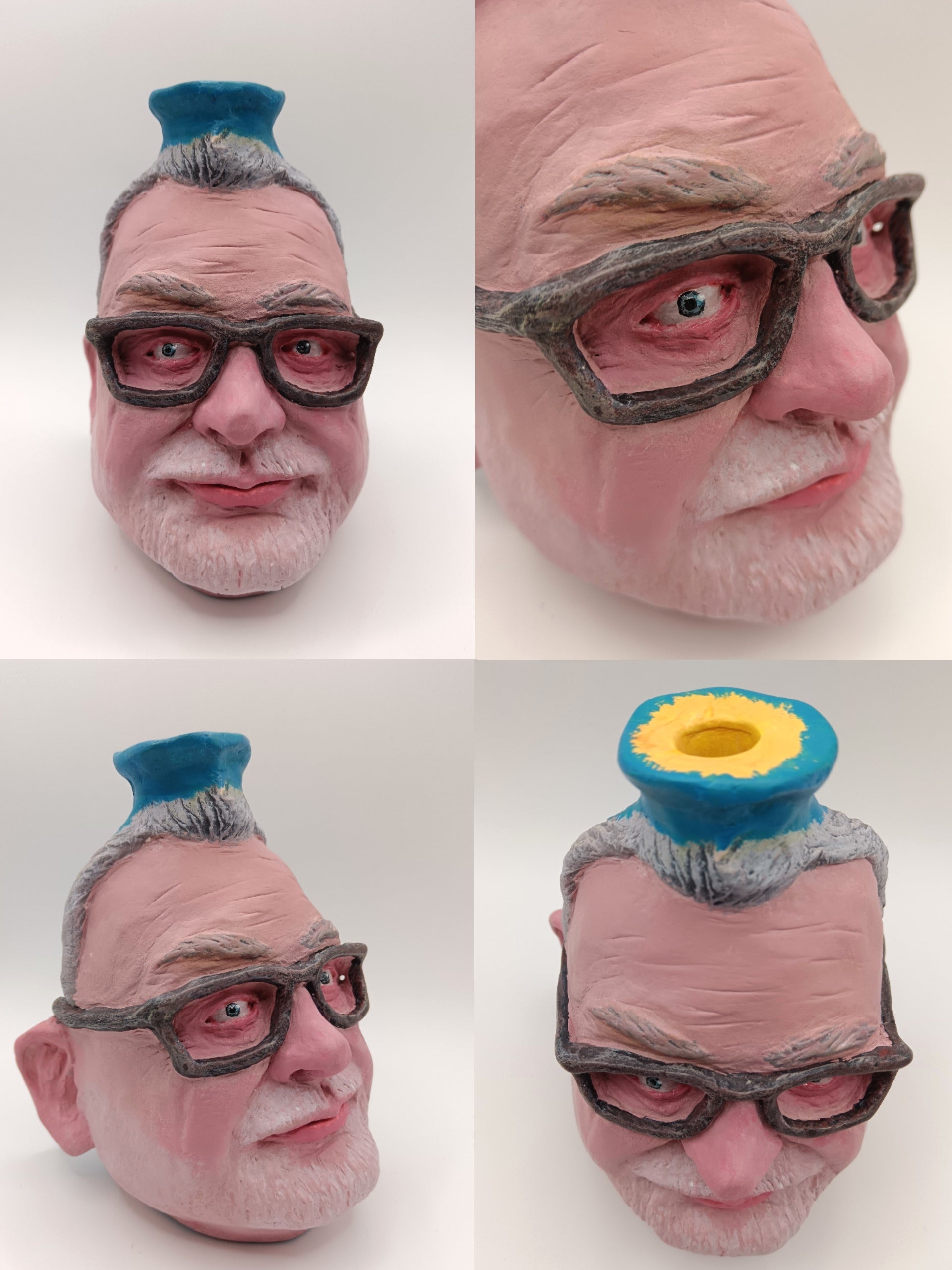 collage of finished commission portrait of a male by UK artist 