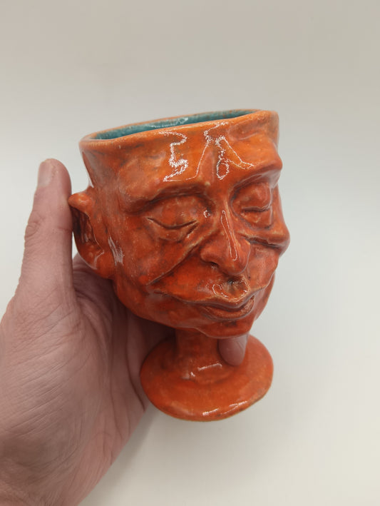 Orange + Blue Ceramic Face Goblet