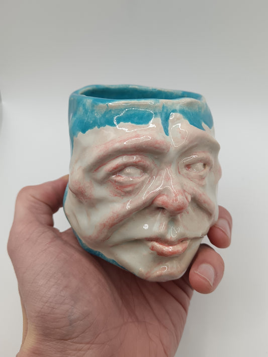 Blue Ceramic Face Tumbler