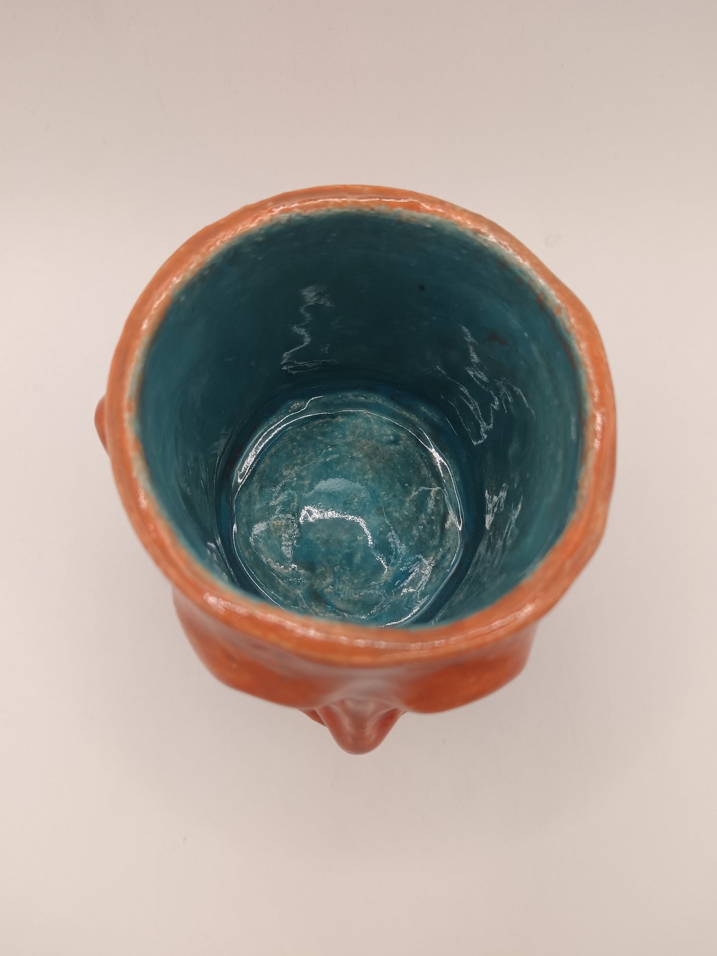 Orange + Blue Ceramic Face Goblet