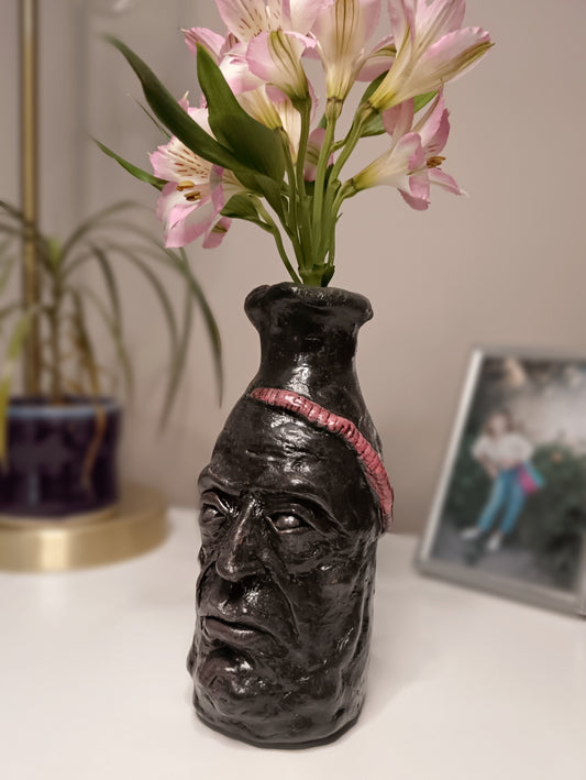 Worm-Man - Hand Sculpted Clay Face Vase