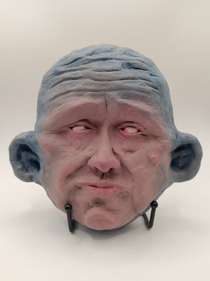 Francis Underwater weird Blue face Handmade sculpture on stand, front
