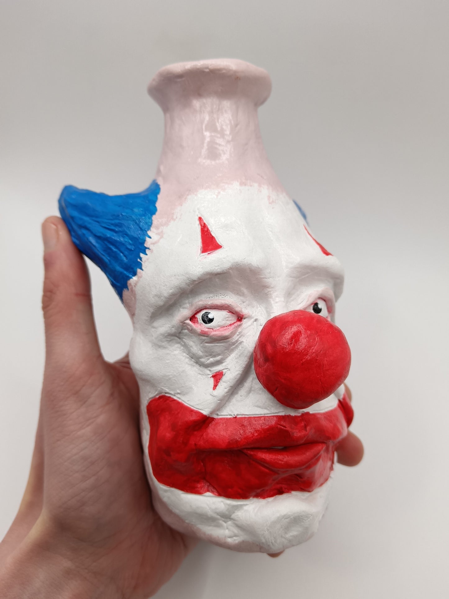 BLUE HAIR CLOWN - Hand Sculpted Face Vase