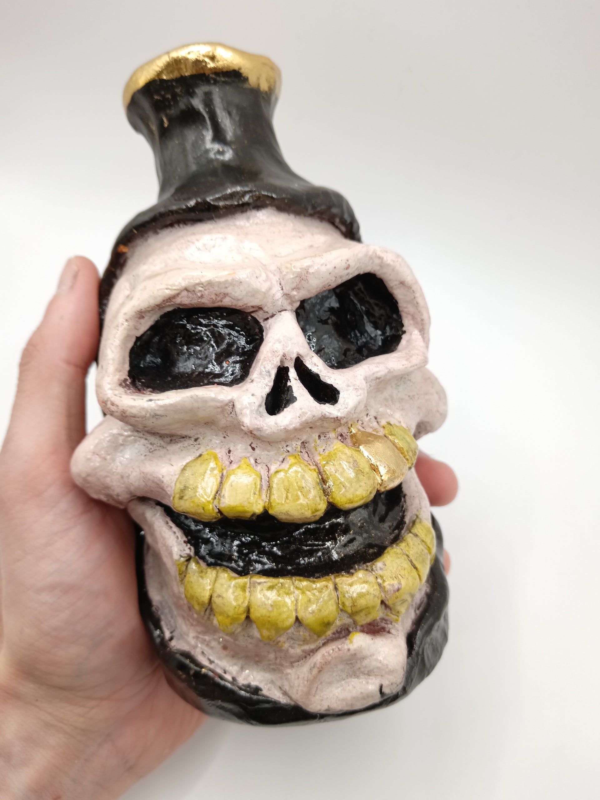 hand sculpted Skull vase 