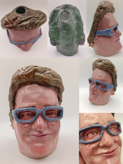 different angles of custom clay portrait vase sculpted in the uk