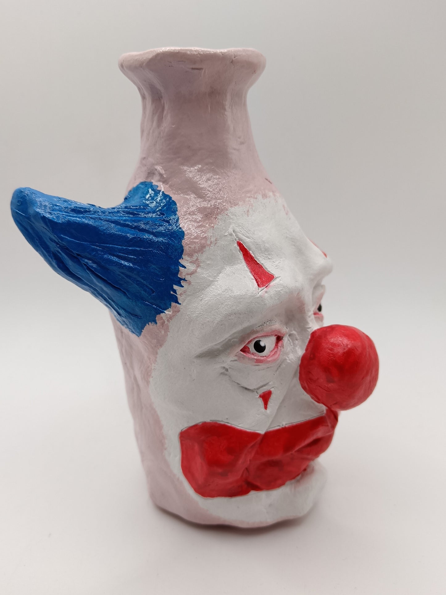 BLUE HAIR CLOWN - Hand Sculpted Face Vase