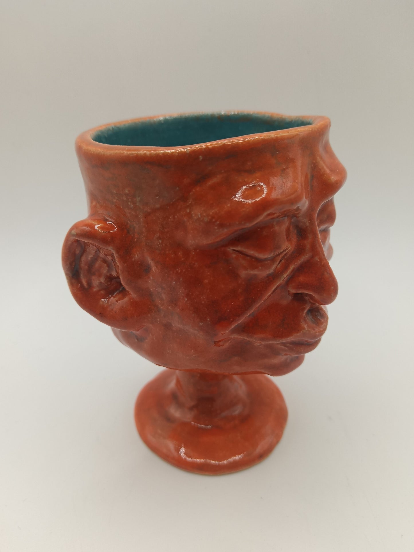 Orange + Blue Ceramic Face Goblet