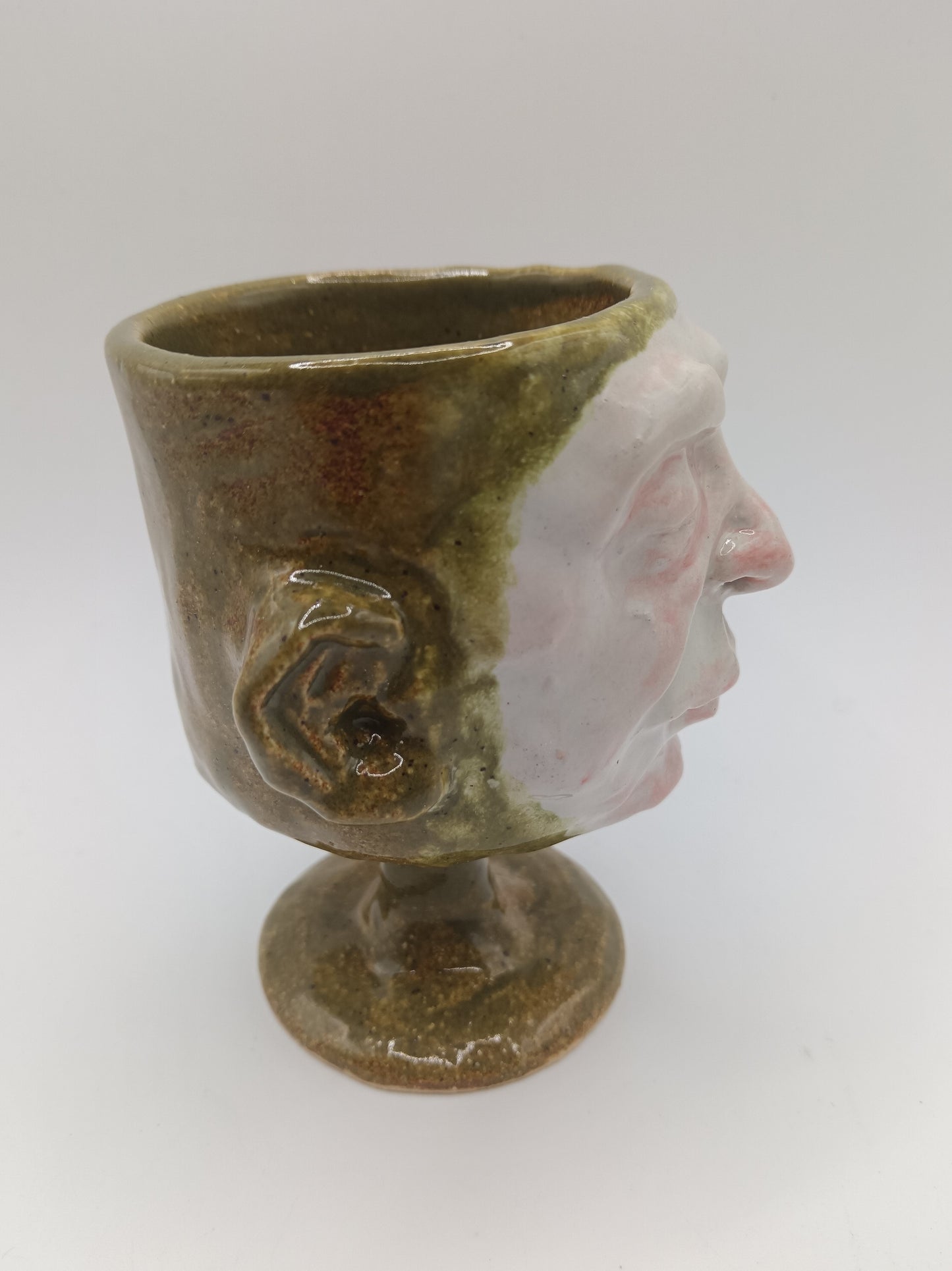 Green Ceramic Face Goblet