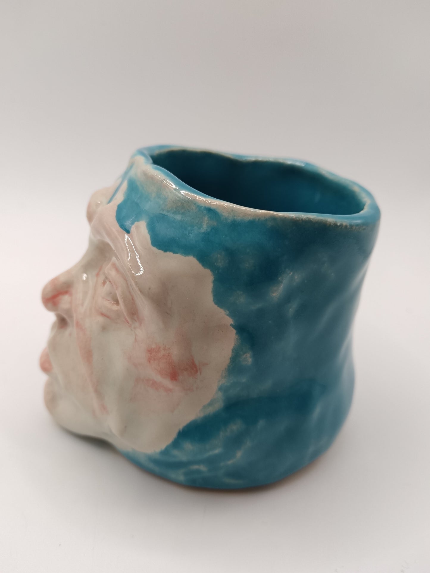 Blue Ceramic Face Tumbler