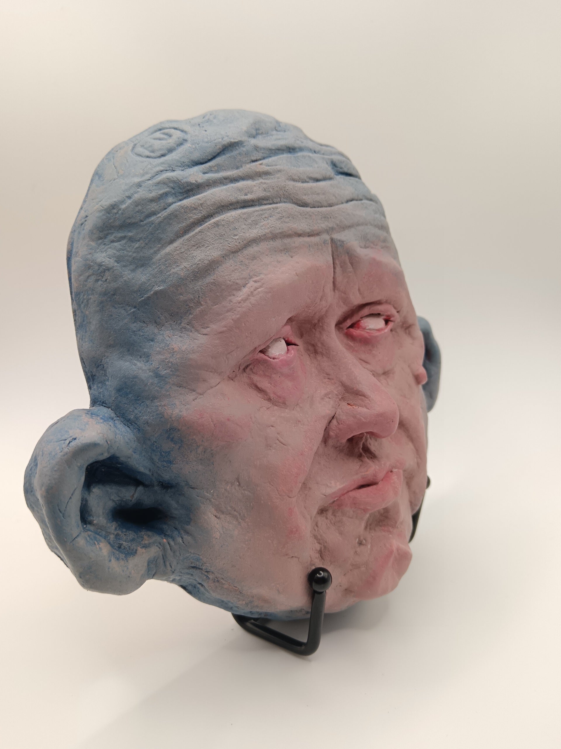 Francis Underwater weird Blue face Handmade sculpture on stand, front right
