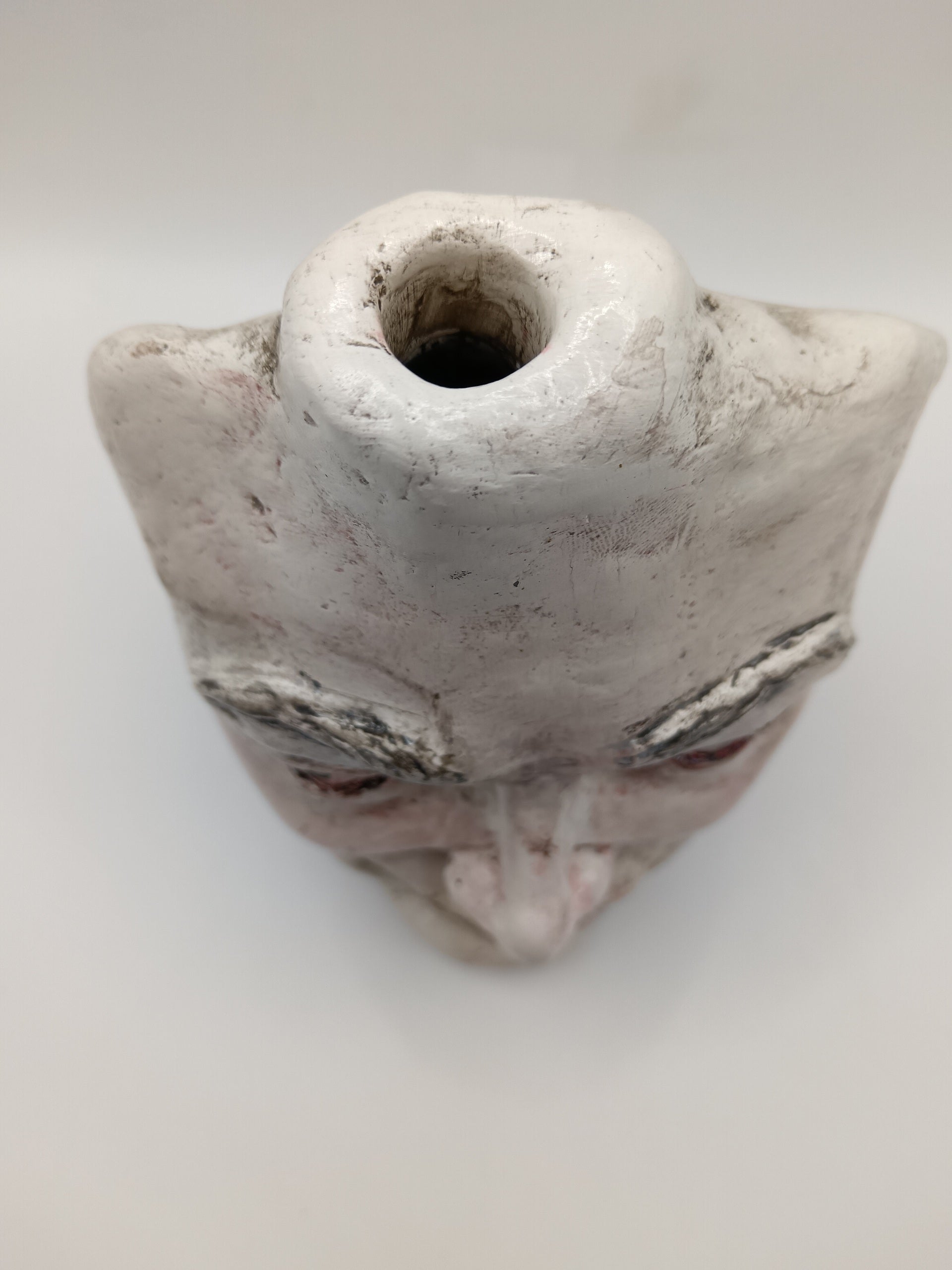 Handmade Clay Portrait vase, Top view