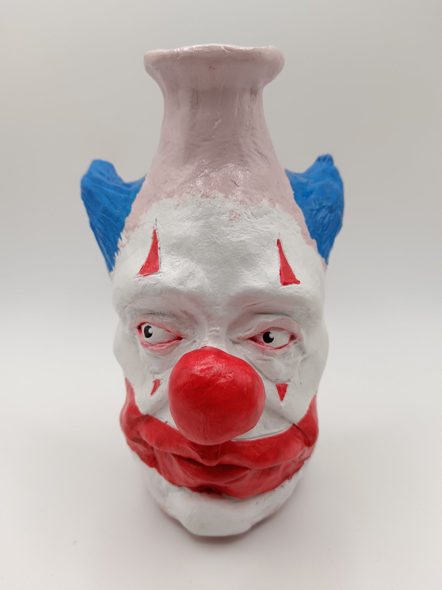 BLUE HAIR CLOWN - Hand Sculpted Face Vase