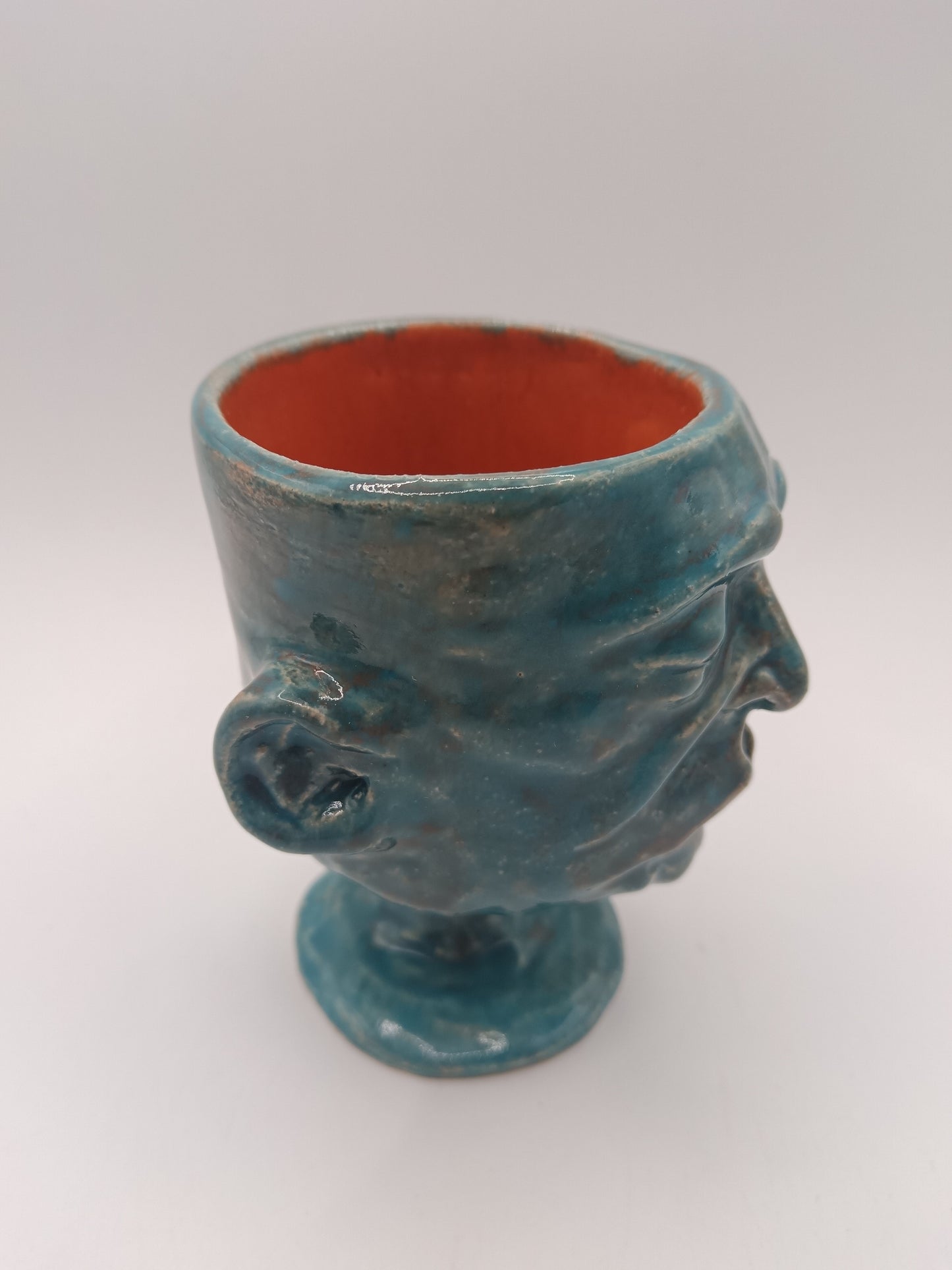 Blue + Orange Ceramic Face Goblet