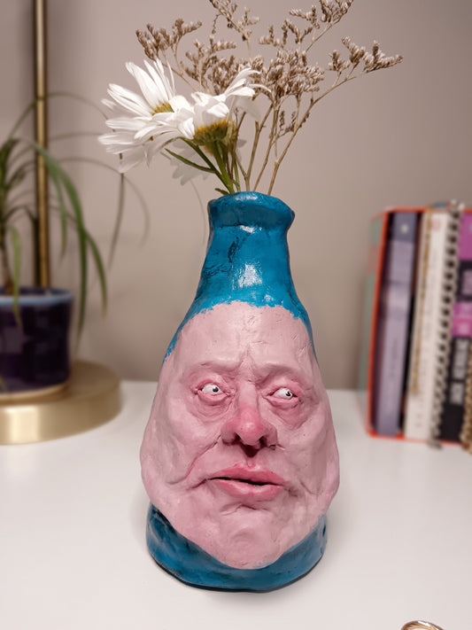 Francis underwater Hand sculpted blue face Vase - home setting
