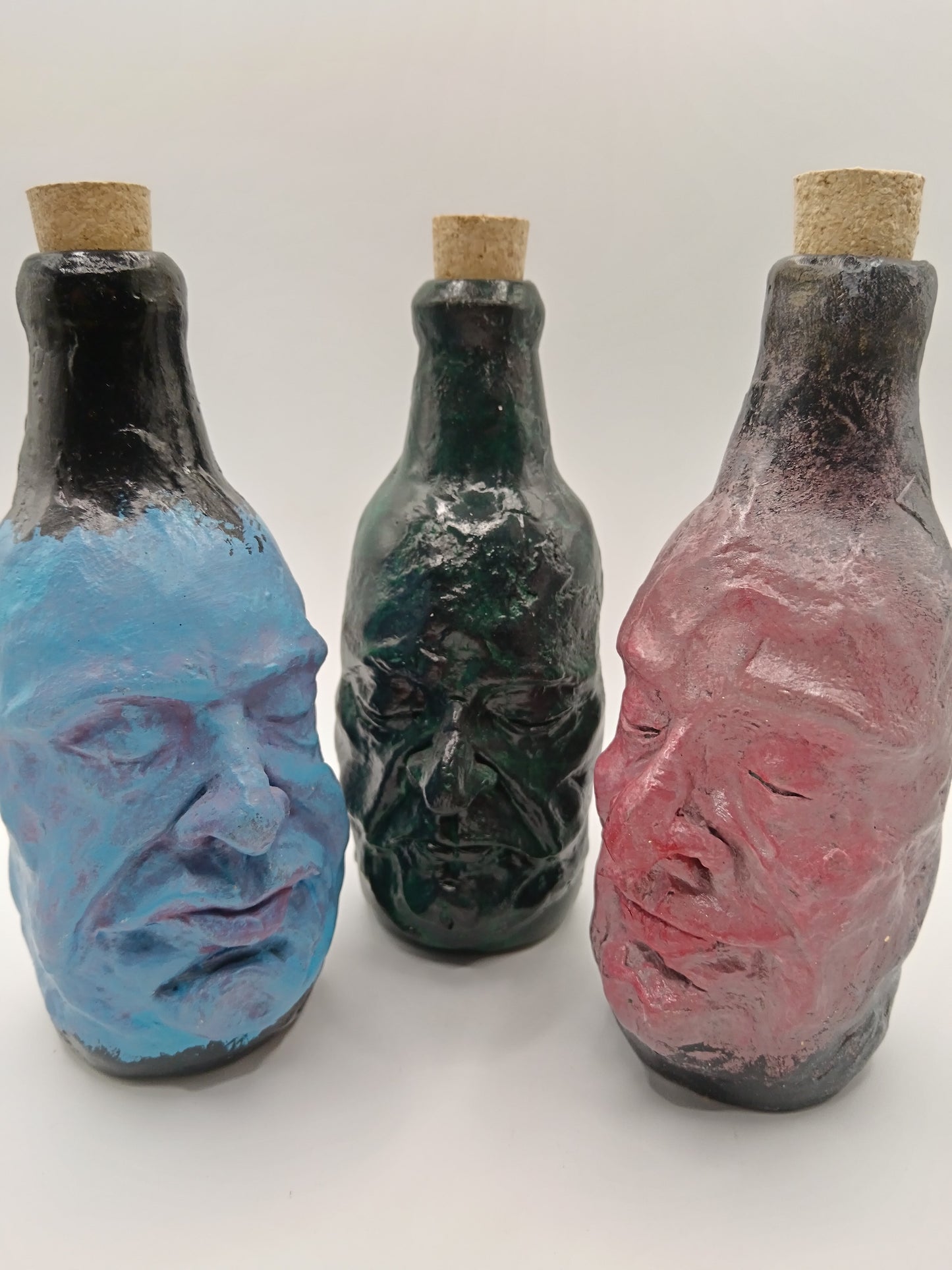 handmade portrait bottle vases x3
