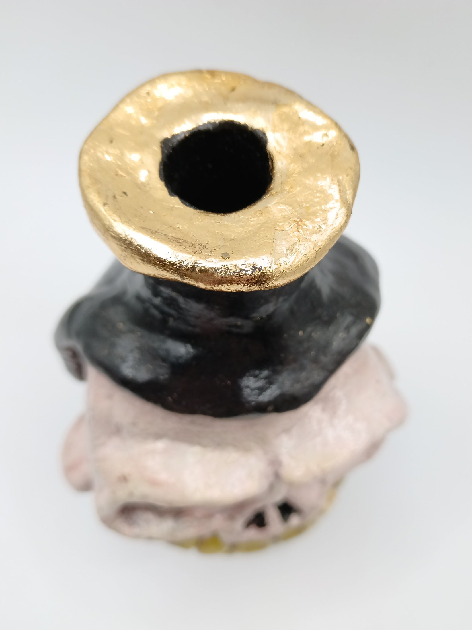 hand sculpted Skull vase top view