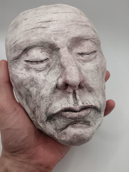 white Death mask Hand sculpted clay sculpture hand