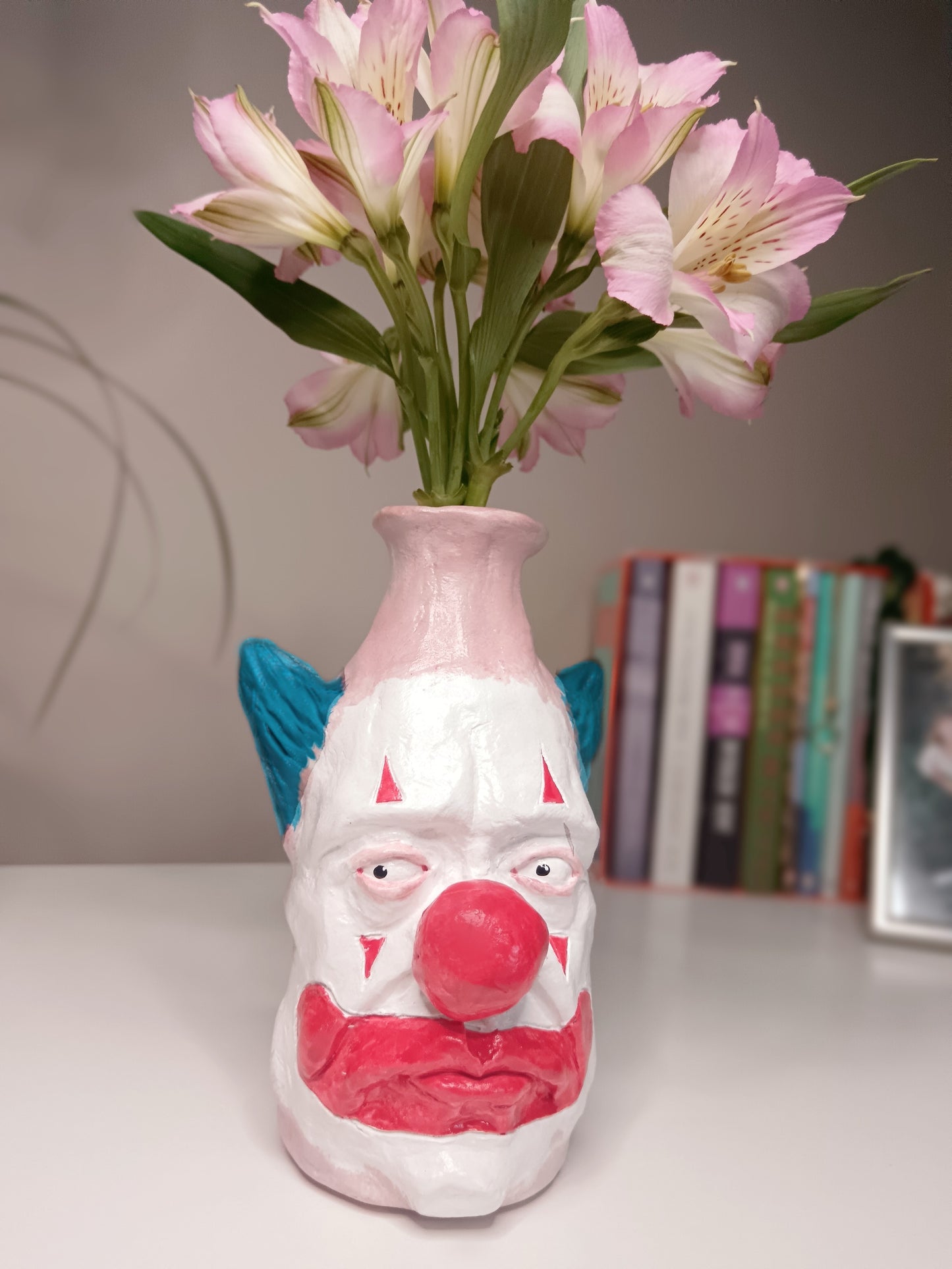 BLUE HAIR CLOWN - Hand Sculpted Face Vase