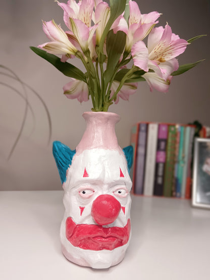 BLUE HAIR CLOWN - Hand Sculpted Face Vase