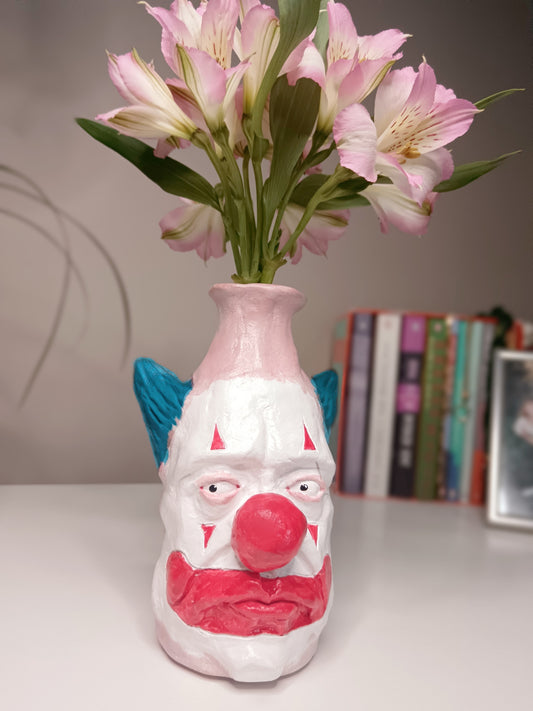 BLUE HAIR CLOWN - Hand Sculpted Face Vase