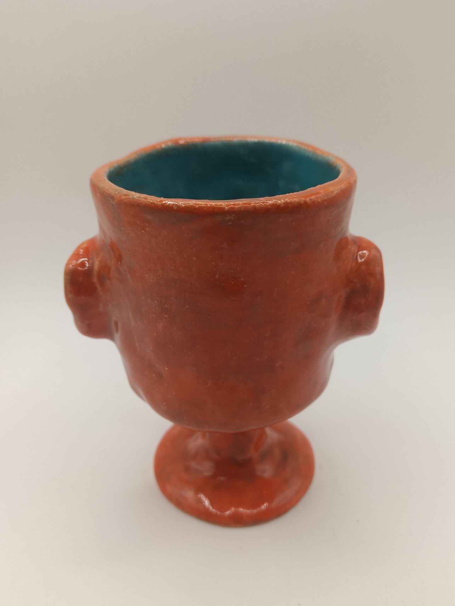 Orange + Blue Ceramic Face Goblet