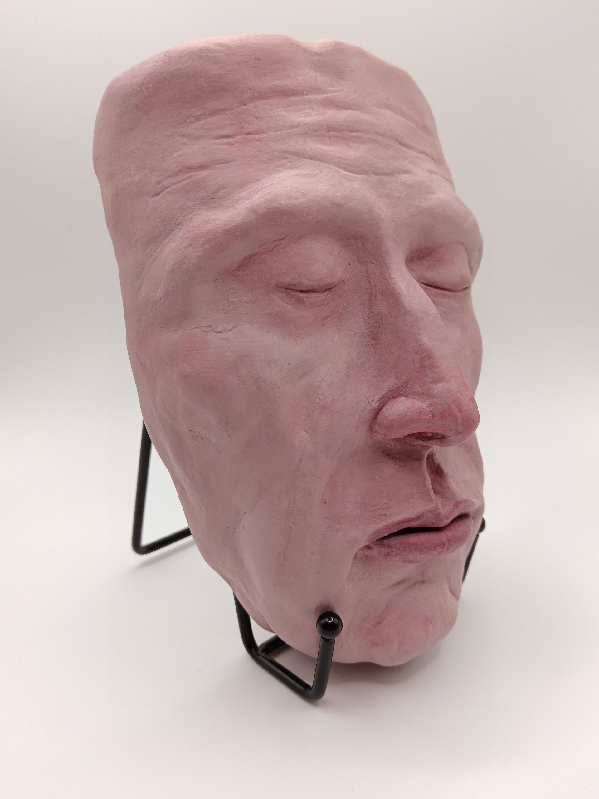Francis underwater, hand sculpted death mask sculpture with stand, front right