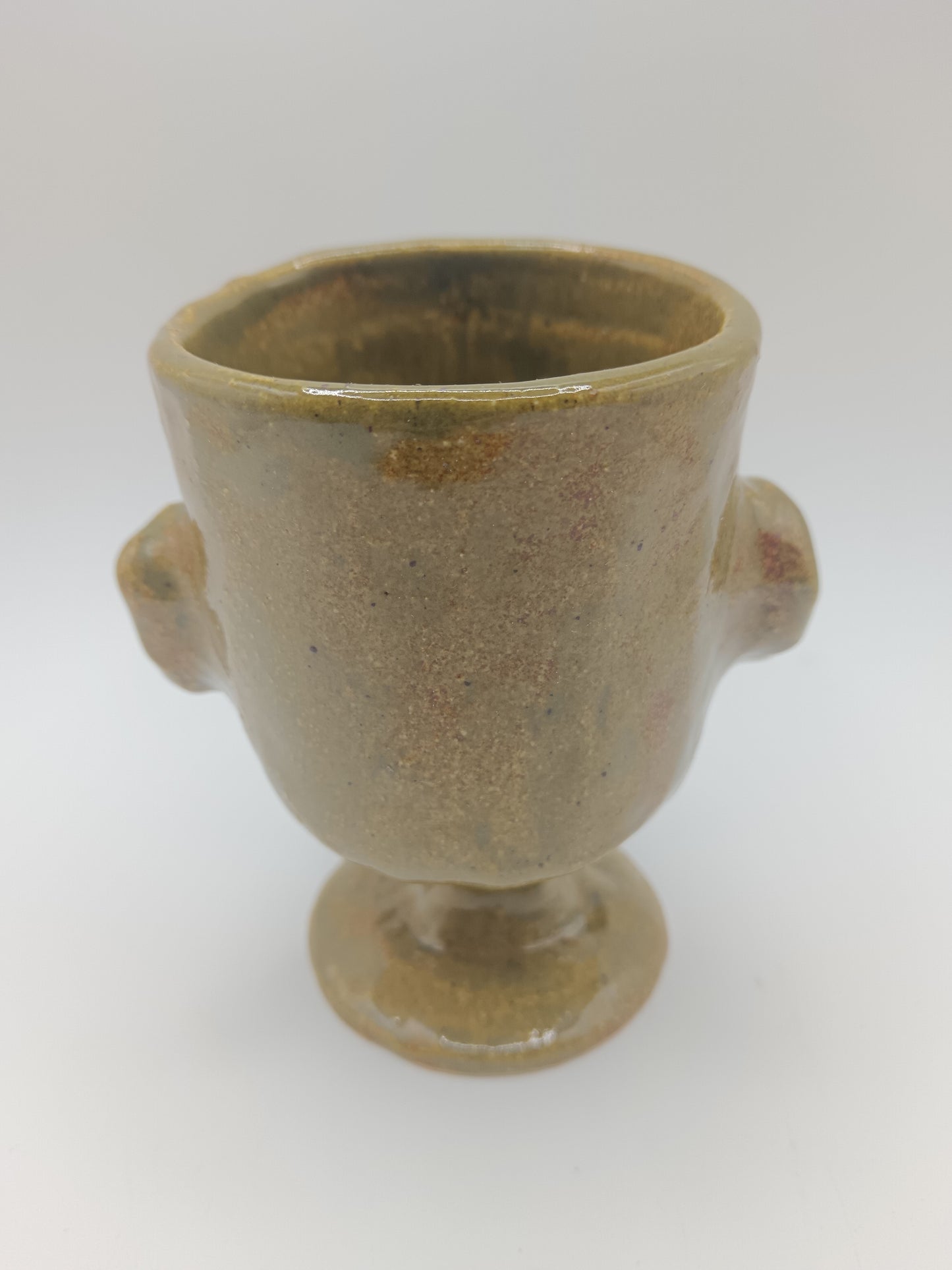 Green Ceramic Face Goblet
