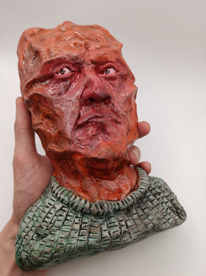 Francis Underwater hand sculpted clay alien art, front hand